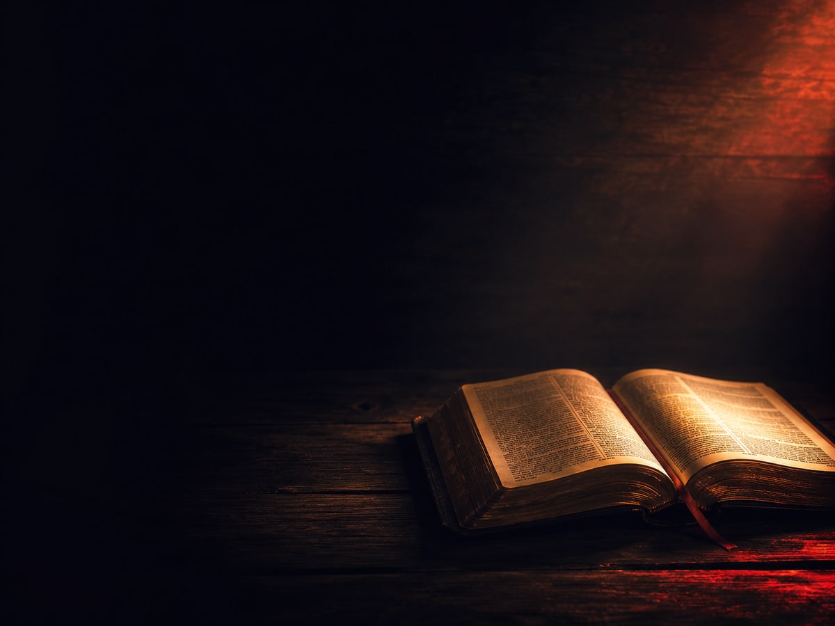 Bíblia aberta iluminada por luz quente — a Palavra de Deus