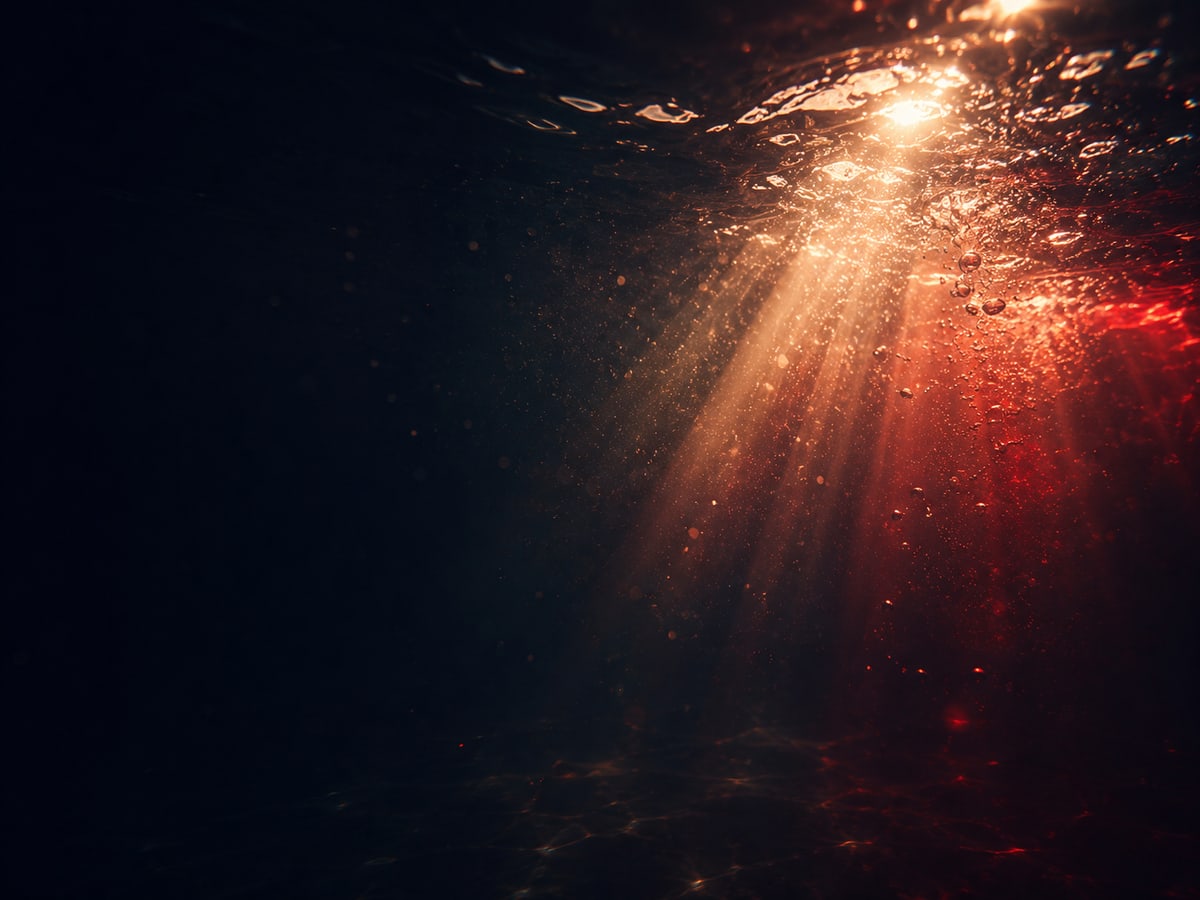 Água e raios de luz simbolizando o batismo e a salvação em Cristo